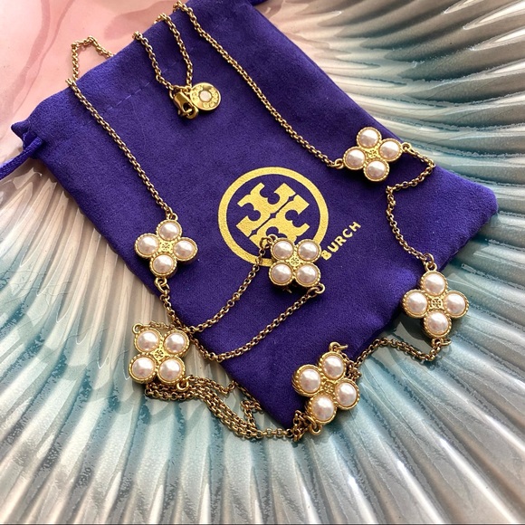 Tory burch logo charm rosary necklace Clearance